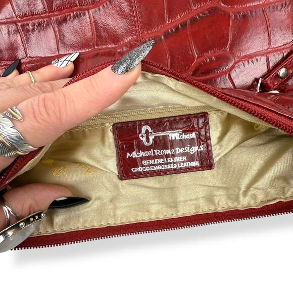 90's designer red crocodile leather bag by MICHAEL ROME DESIGNS - Picture 13 of 16